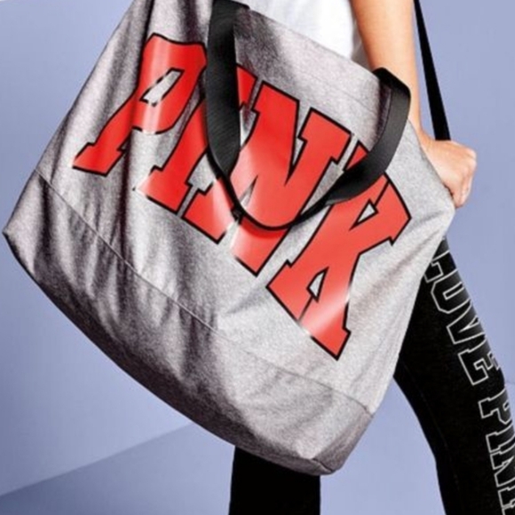 VS PINK college Duffle Bag Grey and Neon Coral/Pink Logo - Picture 5 of 9
